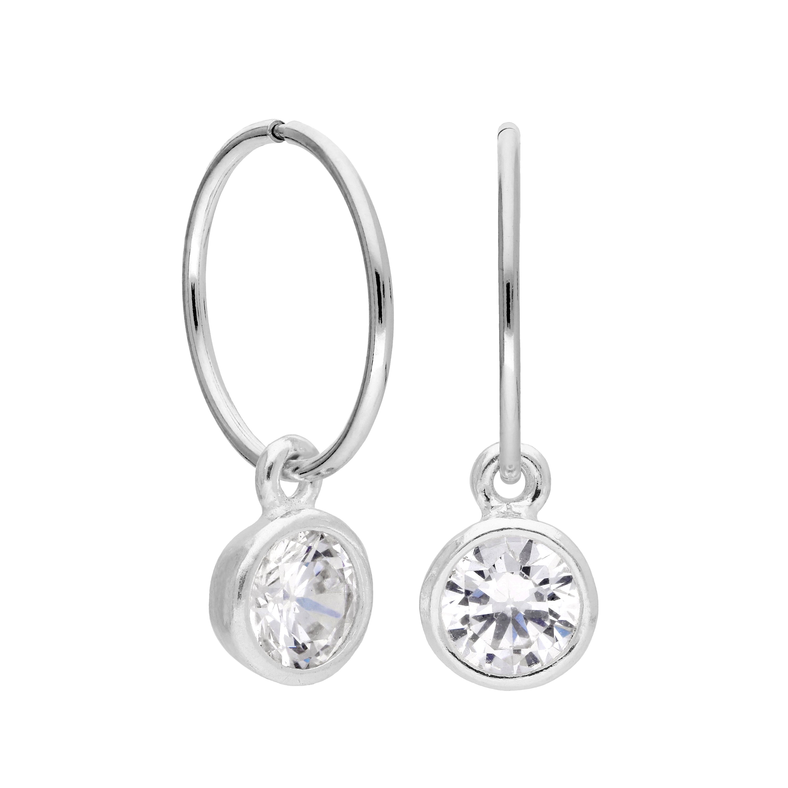 Sterlingsilber CZ Kristall Überschliff Anhänger 12 mm Creolen Ohrringe
