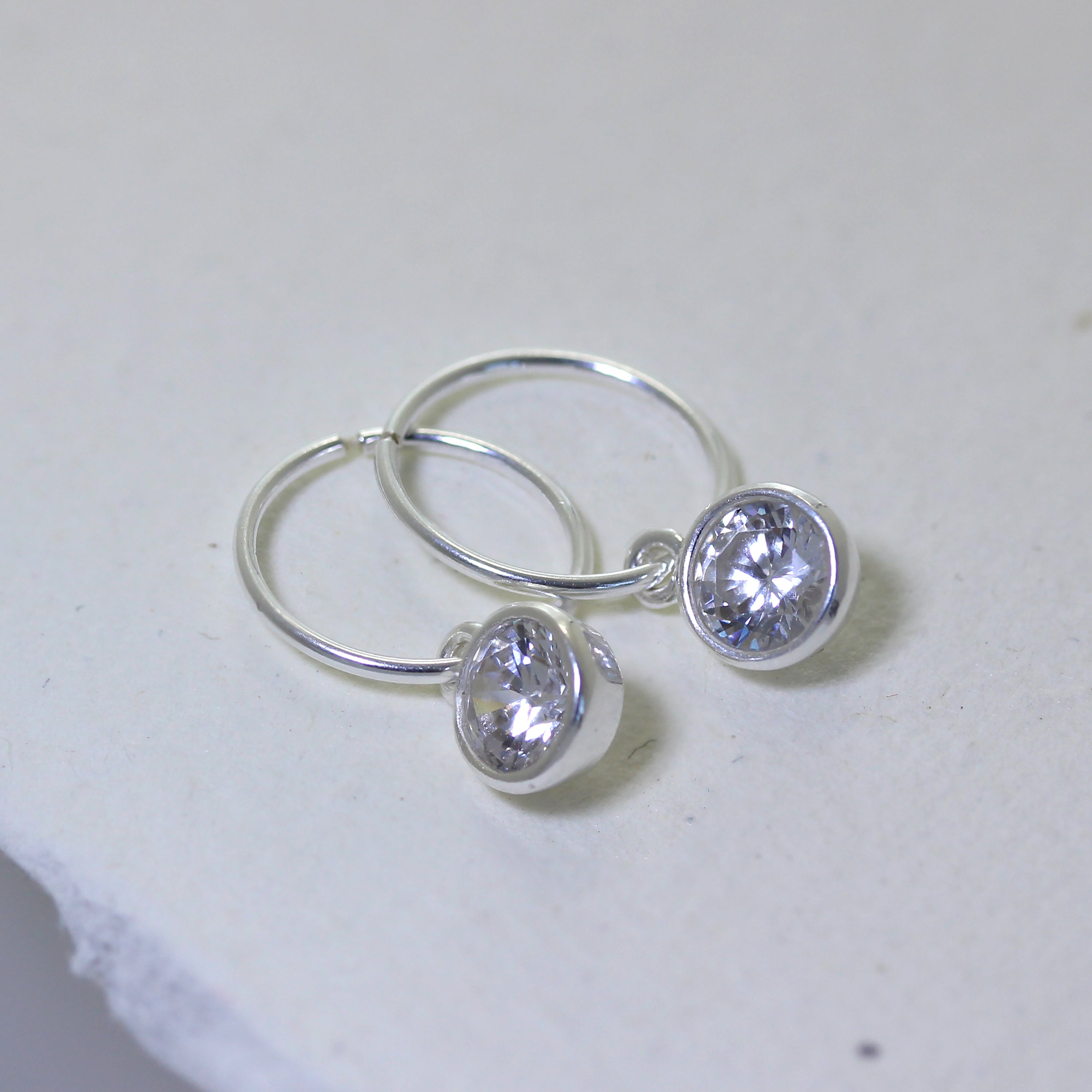 Sterlingsilber CZ Kristall Überschliff Anhänger 12 mm Creolen Ohrringe