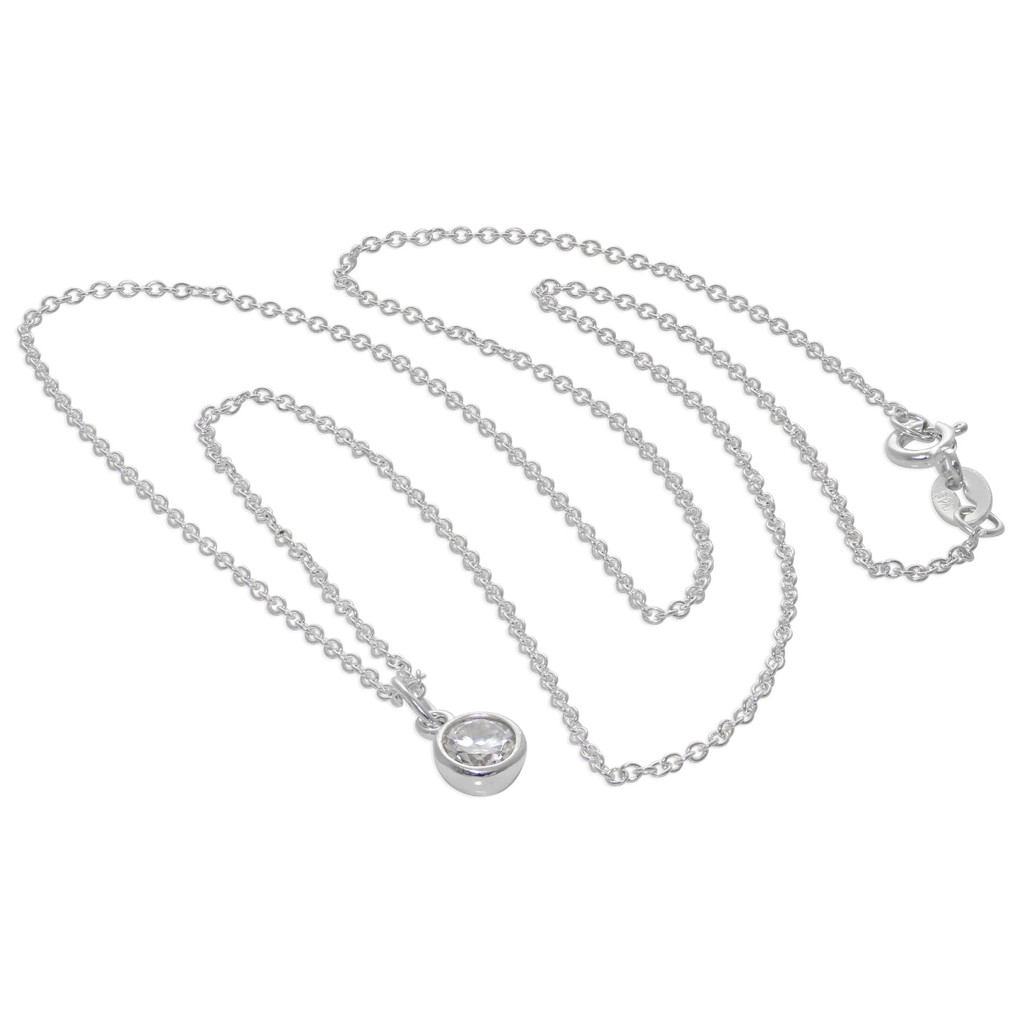Halskette aus Sterlingsilber mit 5 mm klaren Zirkonia-Steinen, 16–32 Zoll