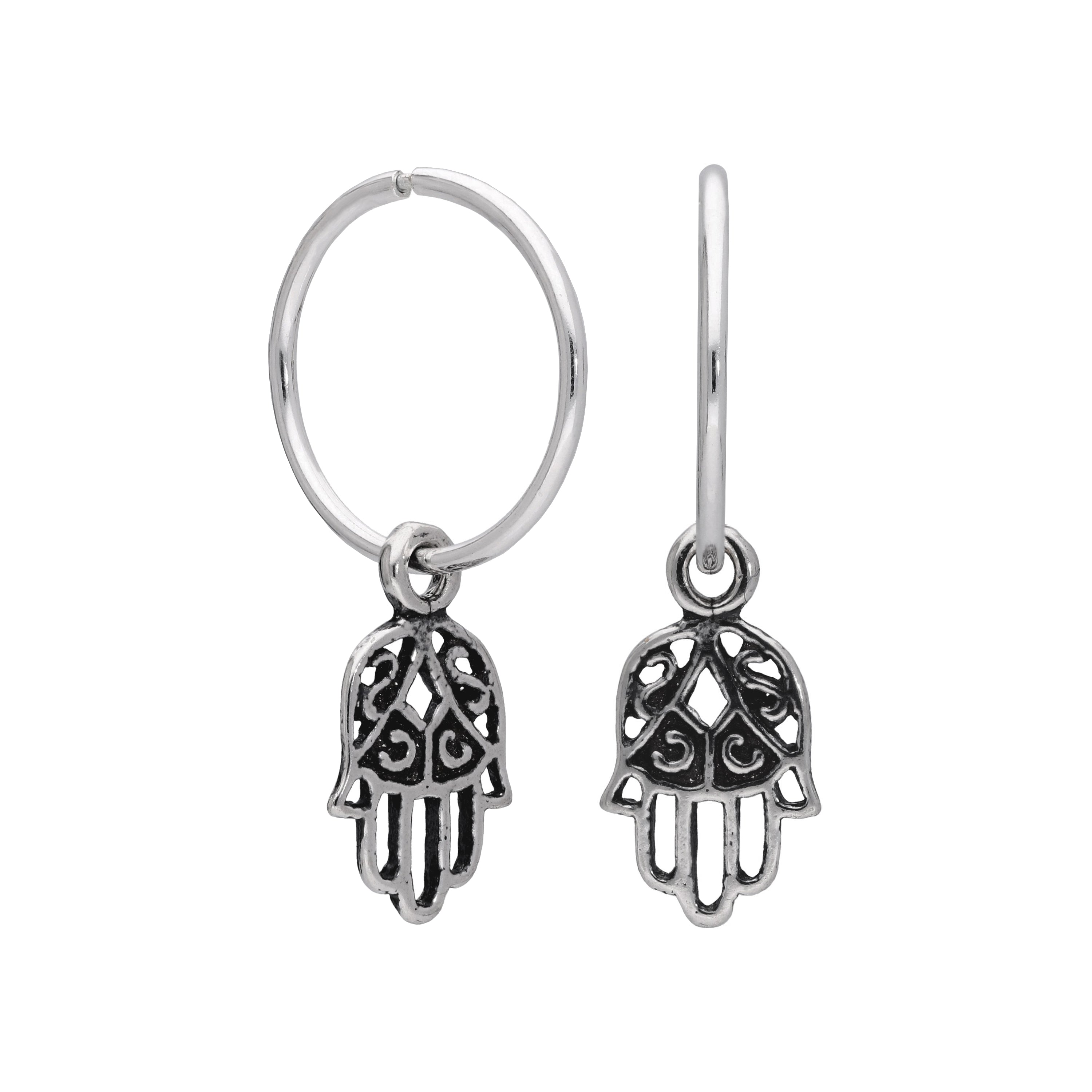 Sterlingsilber Hamsa Hand Anhänger 12 mm Creolen Ohrringe