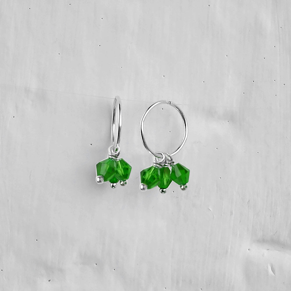 Dreifach Sterlingsilber Grün CZ 12 mm Creolen Ohrringe