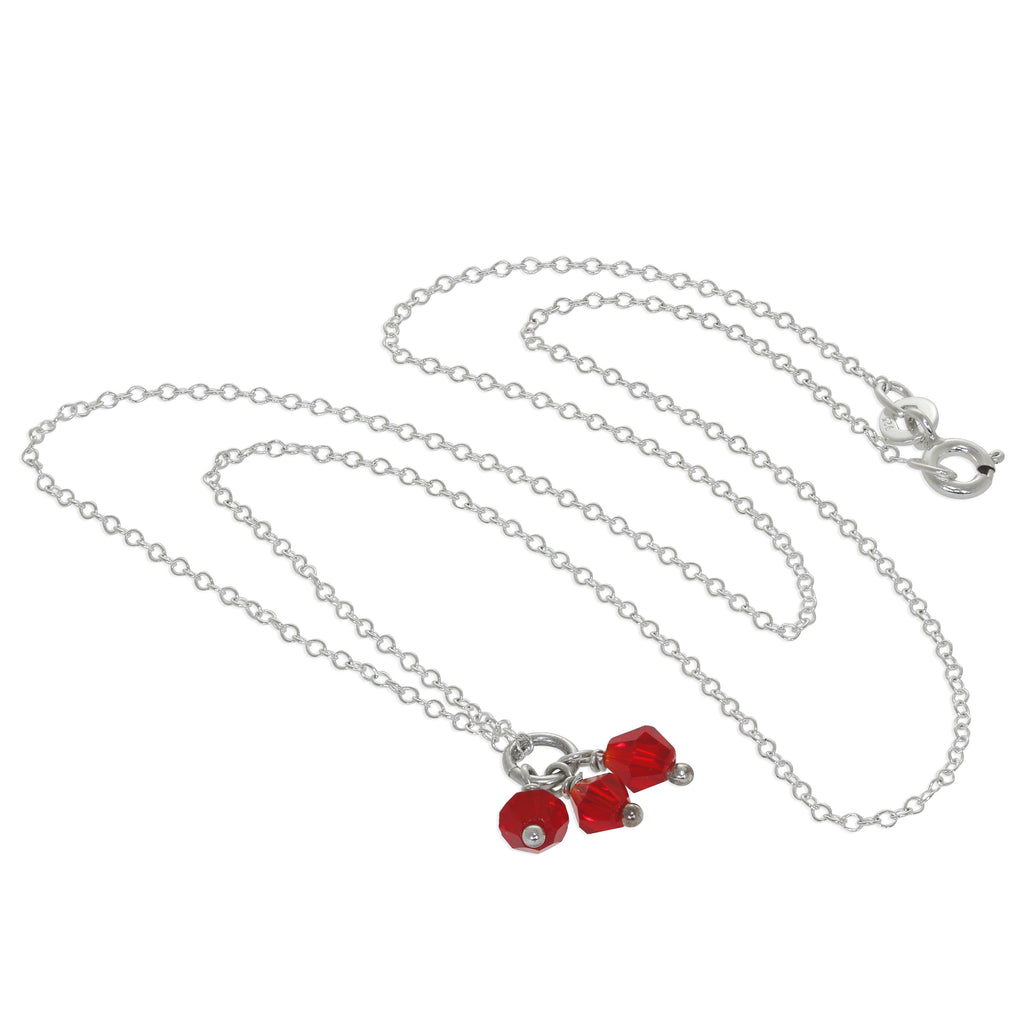 Dreifache Halskette aus Sterlingsilber mit roten CZ-Perlen – 14–22 Zoll