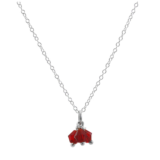 Triple Sterling Silver Red CZ Bead Necklace - 14 - 22 Inches