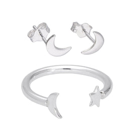 Sterlingsilber Mond Ring & Ohrstecker Satz