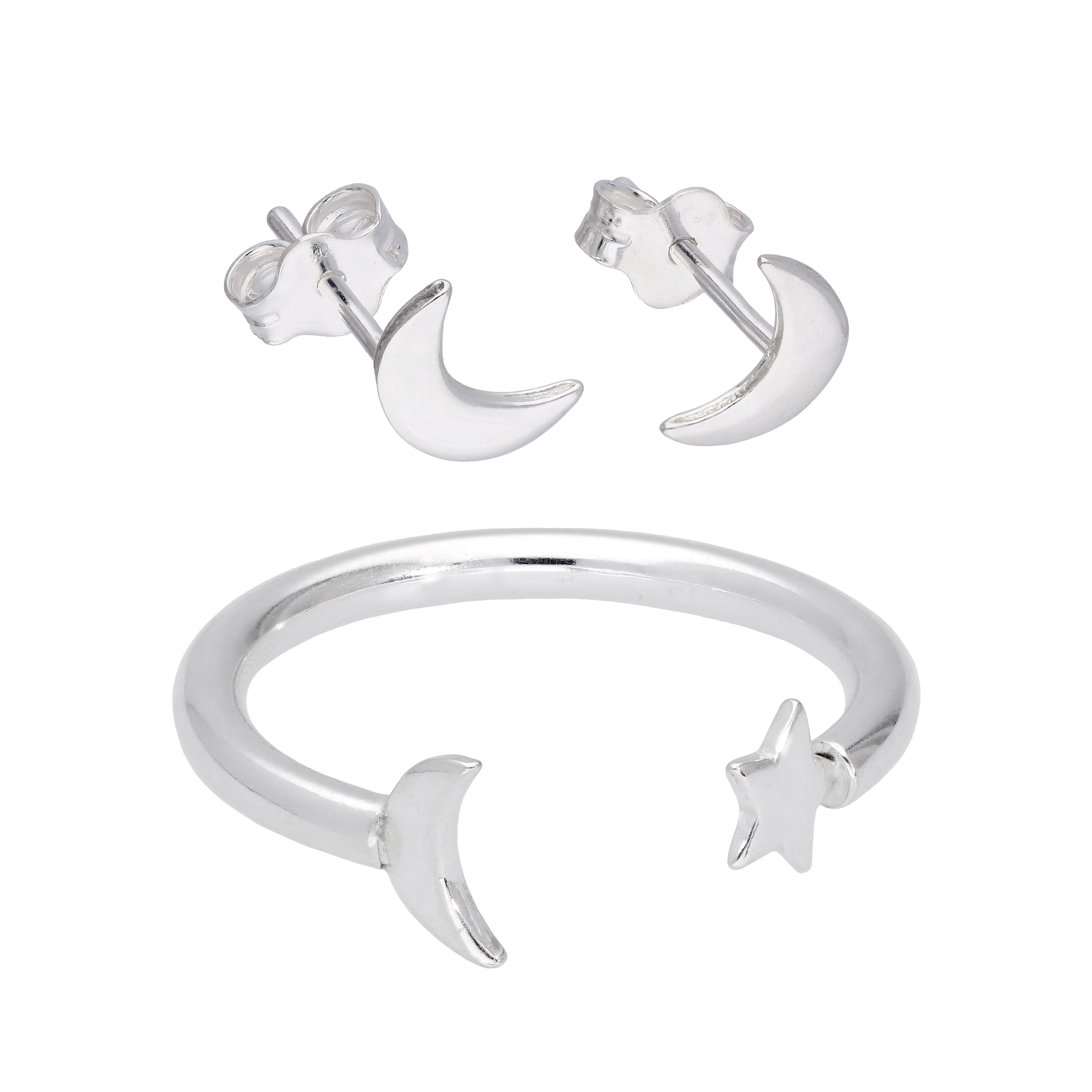 Sterlingsilber Mond Ring & Ohrstecker Satz