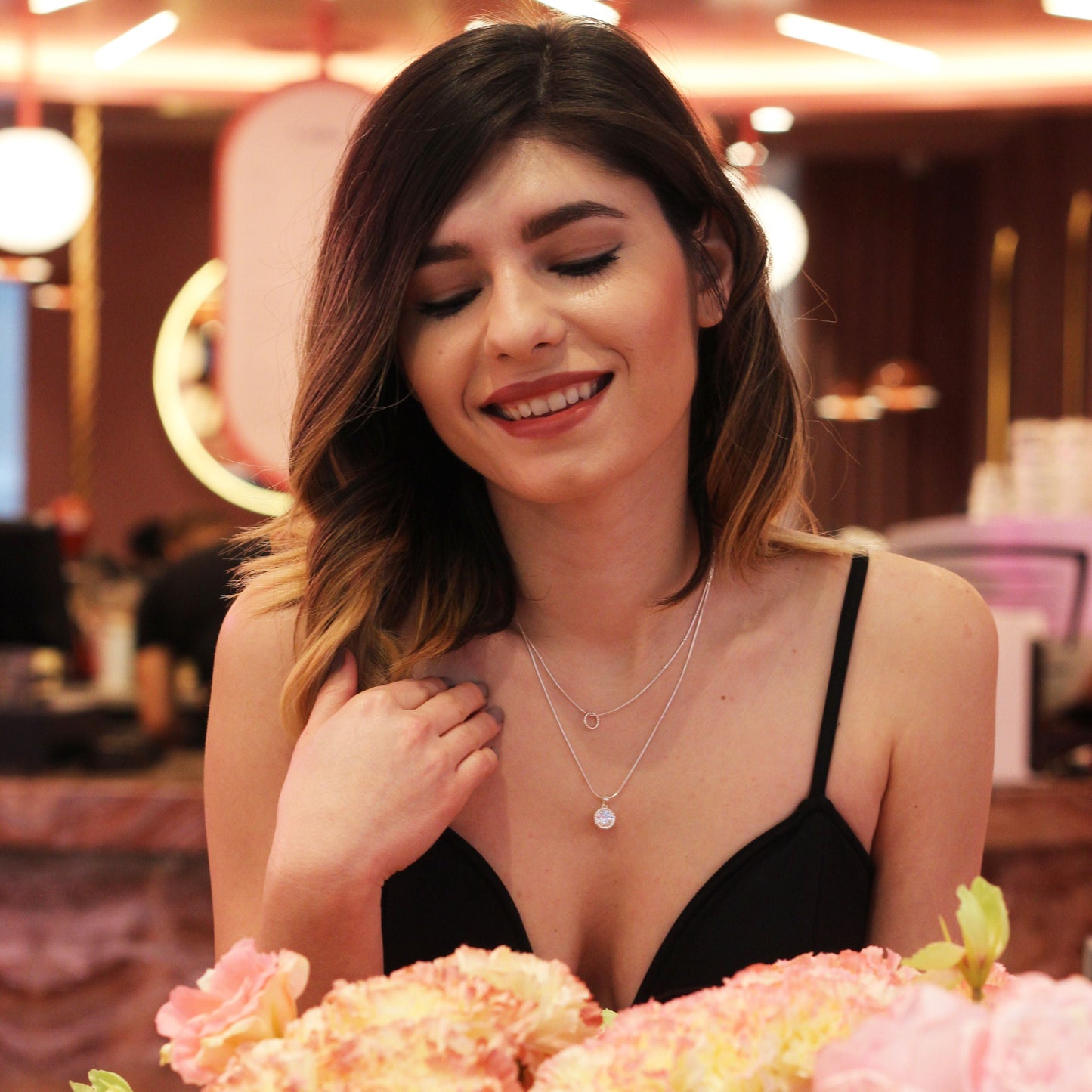 Sterlingsilber CZ Kristall Überlagert & Gedreht Ring Halskette