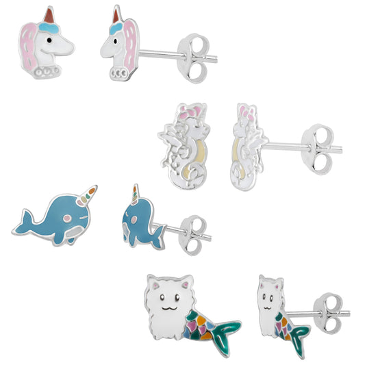 Sterlingsilber Mythologische Tiere Ohrstecker Satz