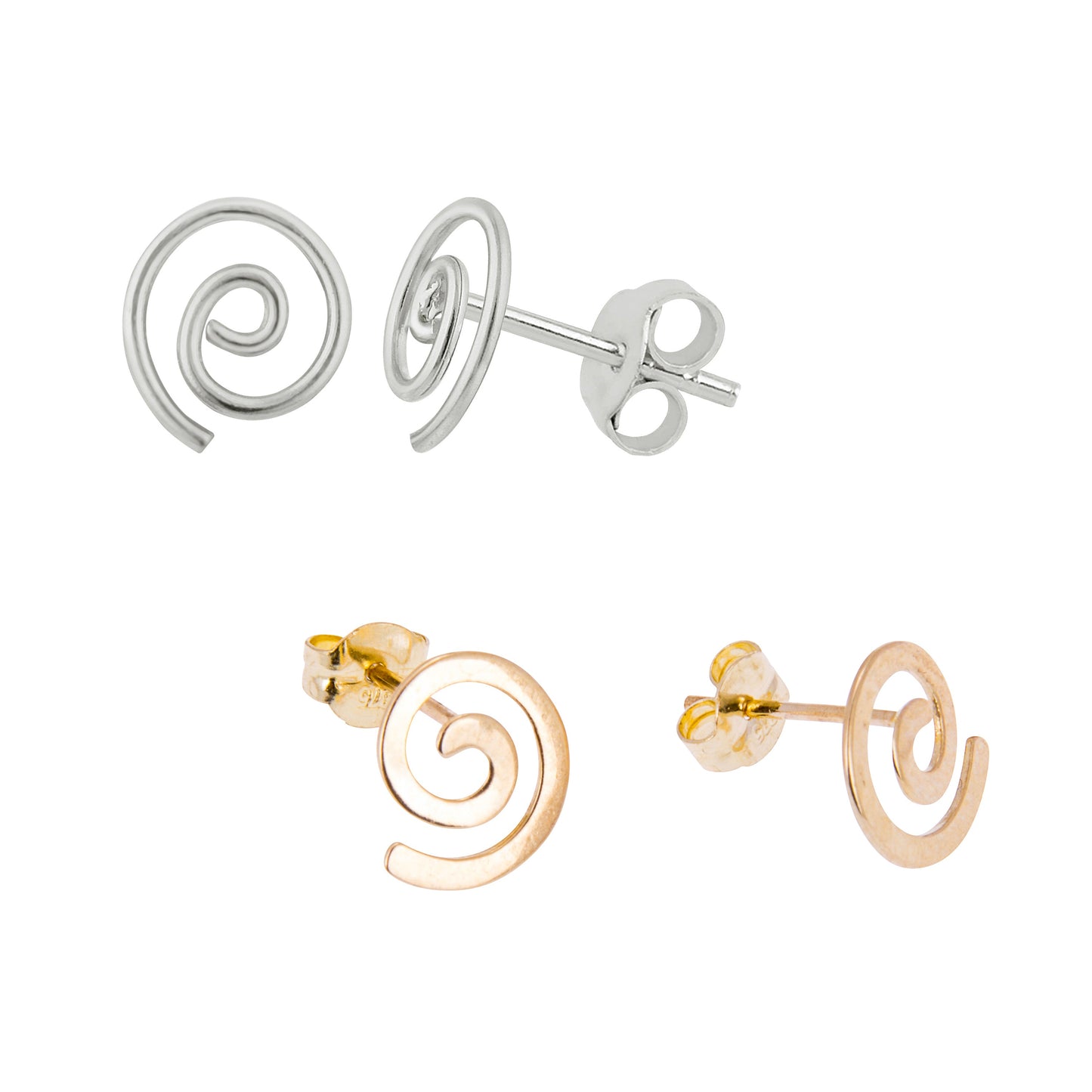 9 Karat Gold & Sterlingsilber Spiral Ohrstecker Satz