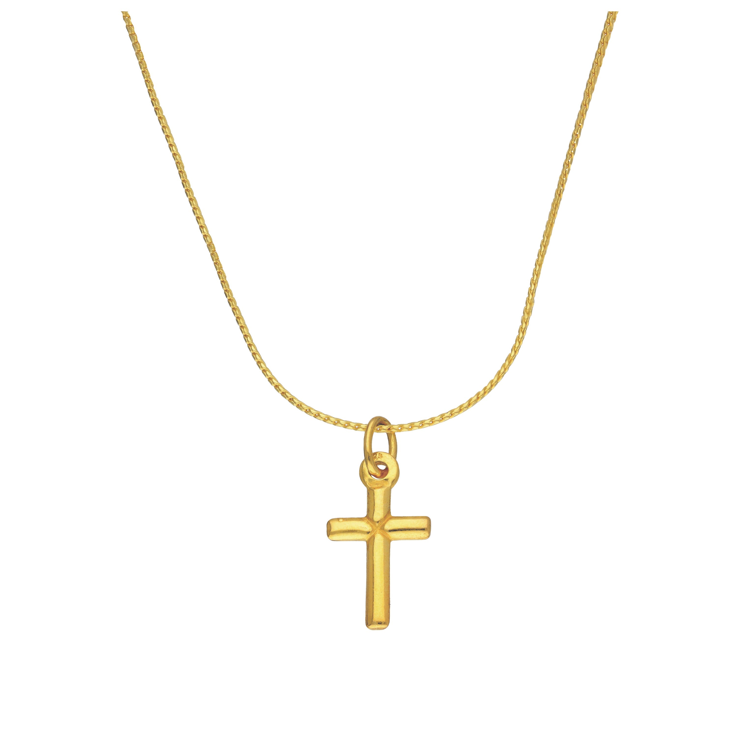 Kleine vergoldete Halskette aus Sterlingsilber mit Kreuz 14 - 28 Zoll