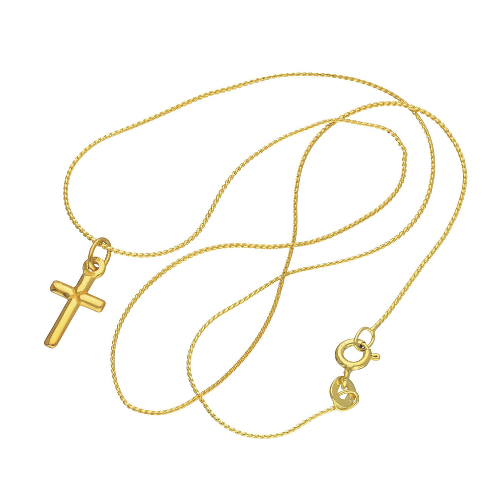 Kleine vergoldete Halskette aus Sterlingsilber mit Kreuz 14 - 28 Zoll