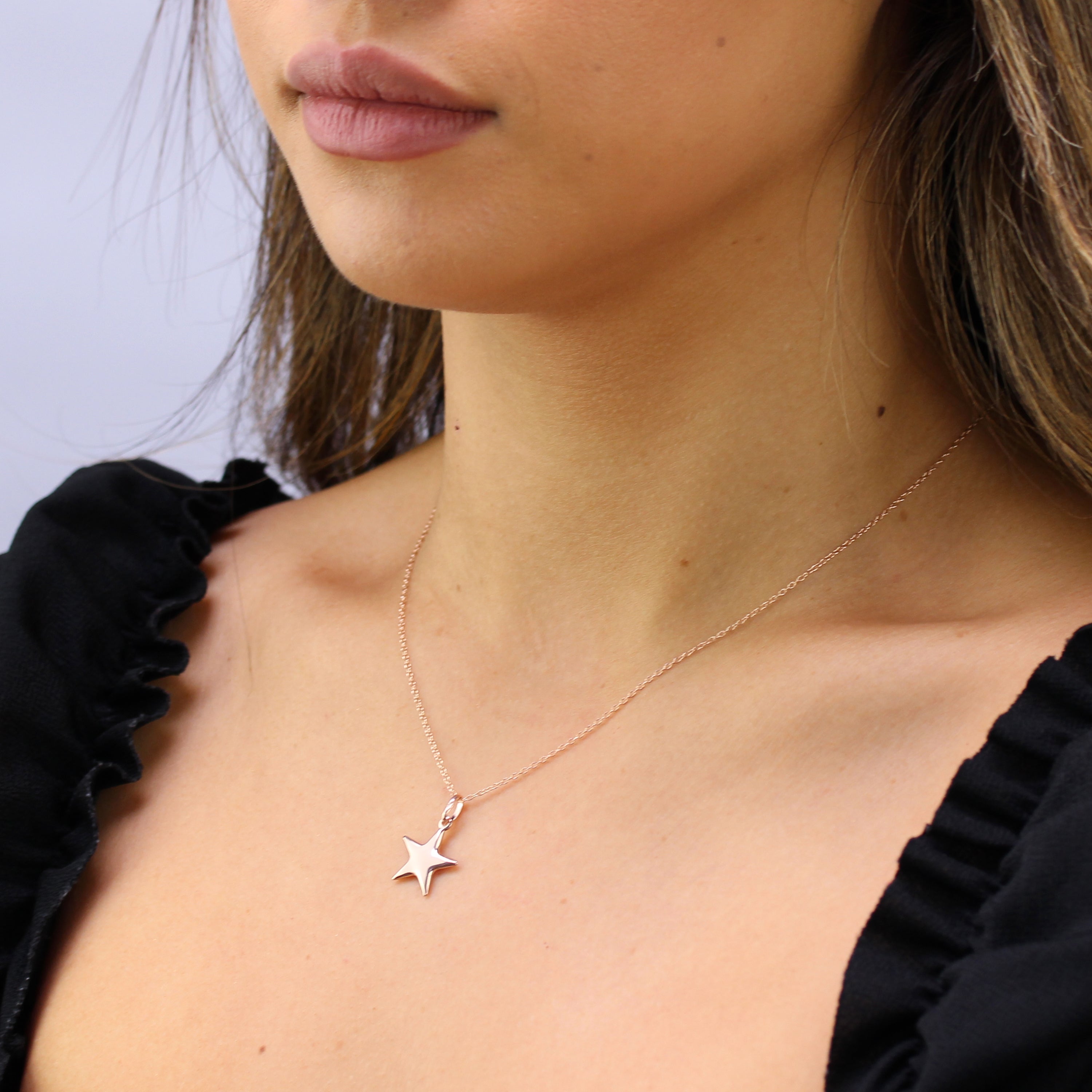 Roségold-vergoldete Halskette aus Sterlingsilber mit Stern – 14–22 Zoll