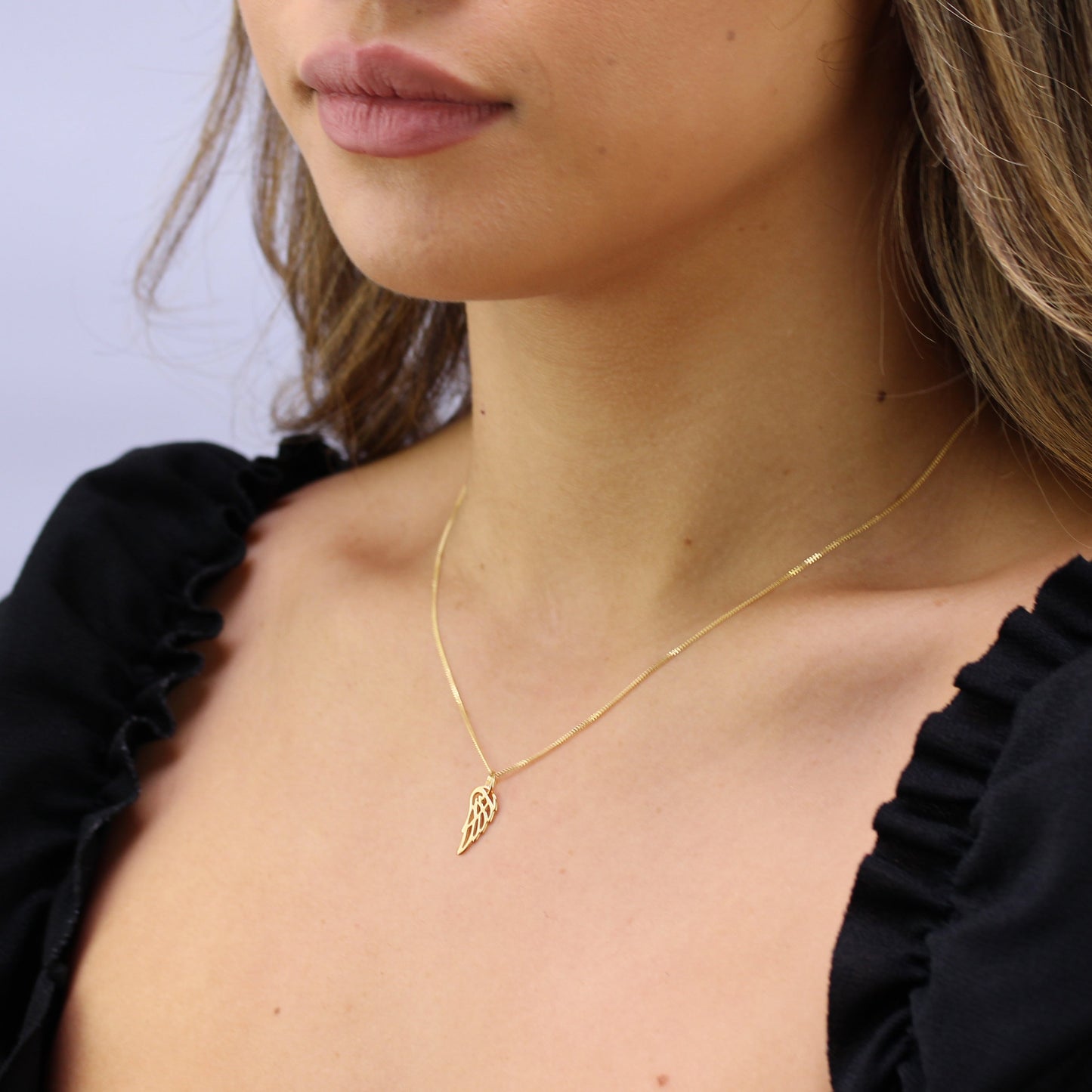Gold-vergoldete Halskette aus Sterlingsilber mit offenen Engelsflügeln – 14–32 Zoll