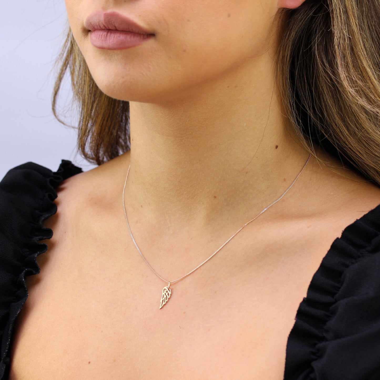 Roségold-vergoldete Halskette aus Sterlingsilber mit offenen Engelsflügeln 14–32 Zoll