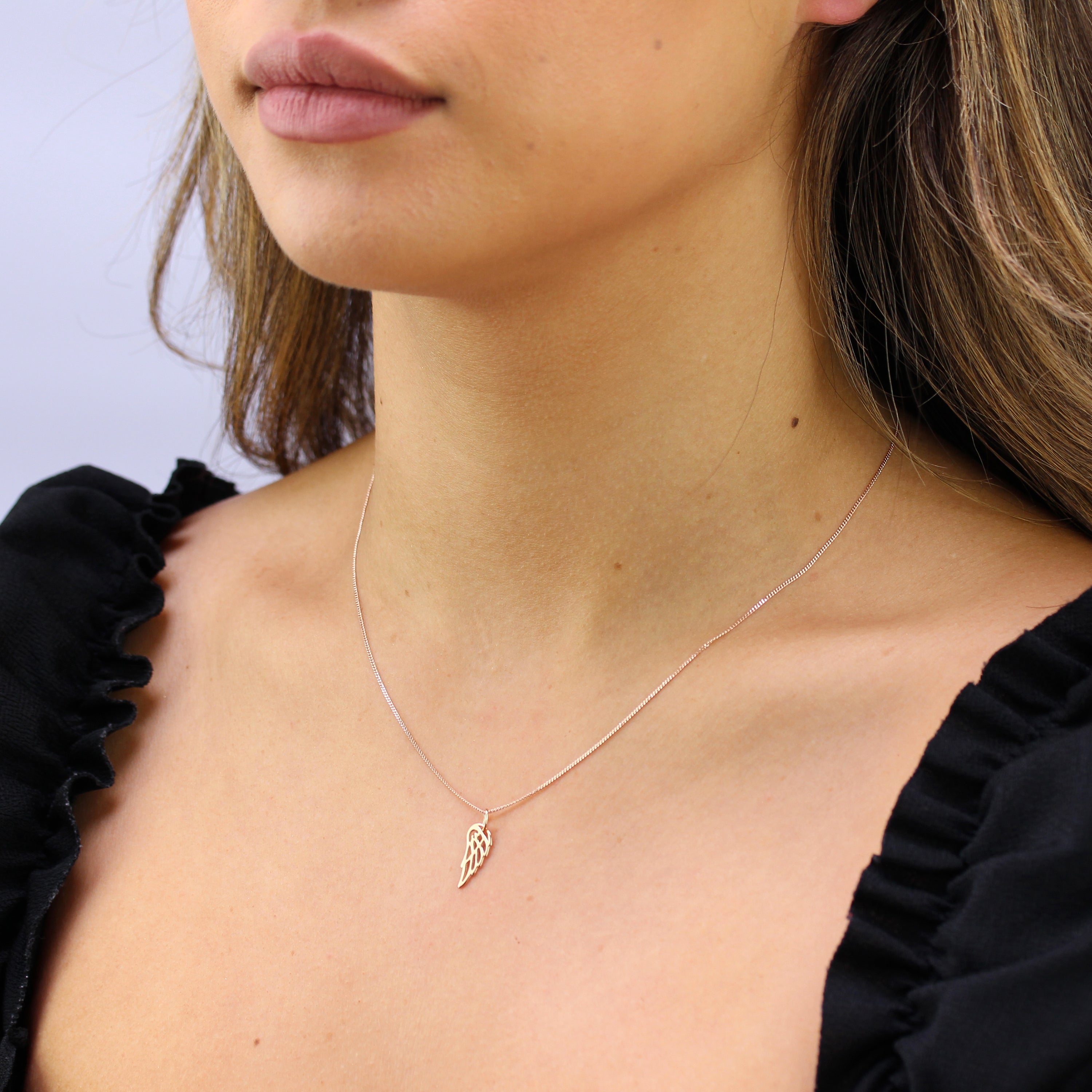 Roségold-vergoldete Halskette aus Sterlingsilber mit offenen Engelsflügeln 14–32 Zoll