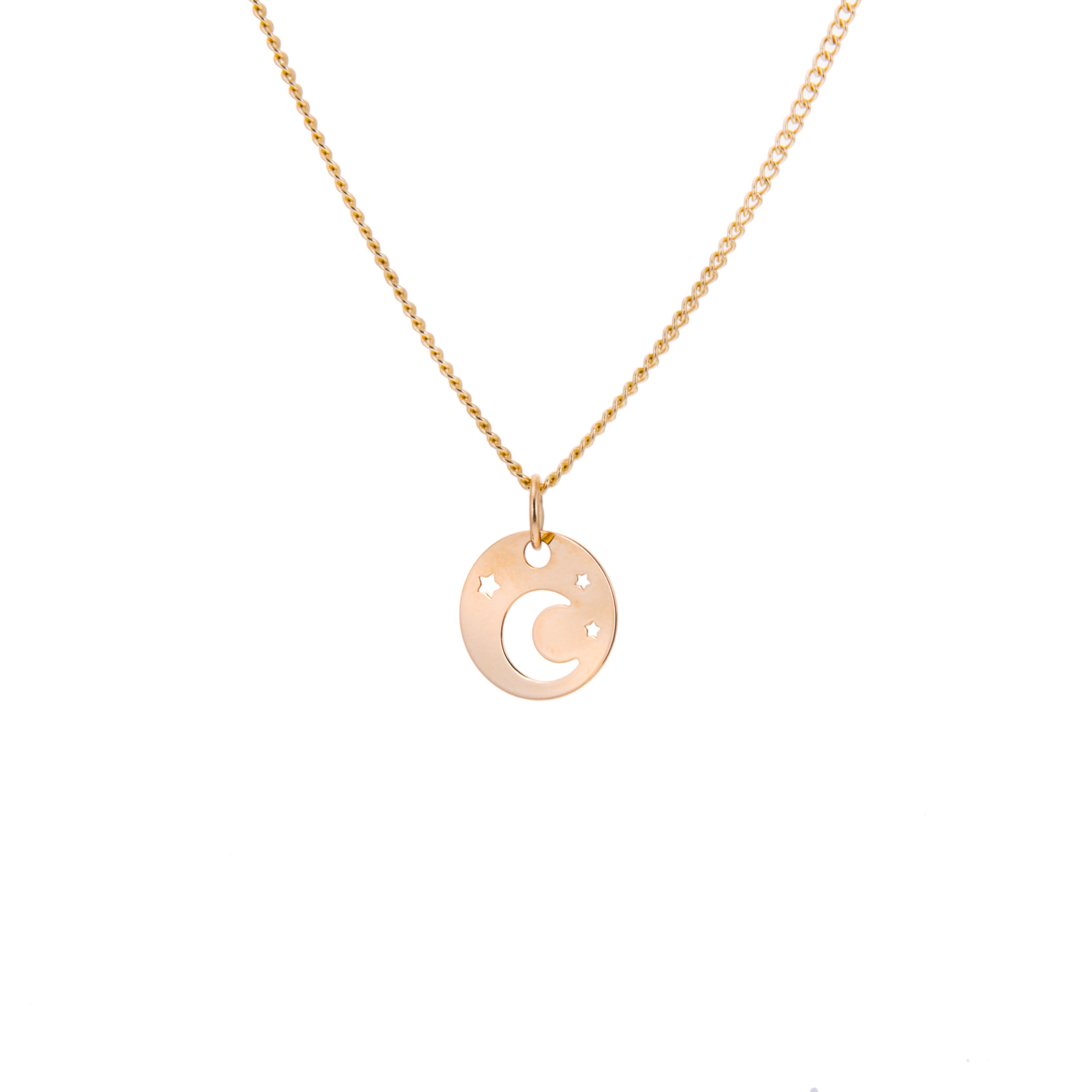 9-karätige Gold-Halskette mit Mond und Stern – 16–18 Zoll