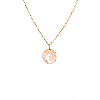 9-karätige Gold-Halskette mit Mond und Stern – 16–18 Zoll
