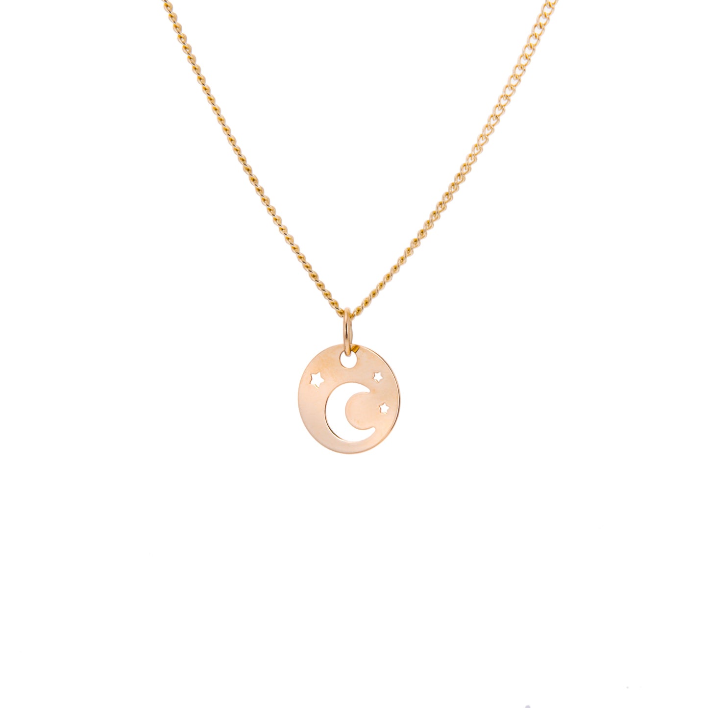 9-karätige Gold-Halskette mit Mond und Stern – 16–18 Zoll