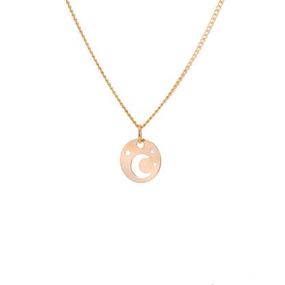 9-karätige Gold-Halskette mit Mond und Stern – 16–18 Zoll