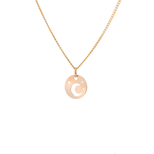 9-karätige Gold-Halskette mit Mond und Stern – 16–18 Zoll