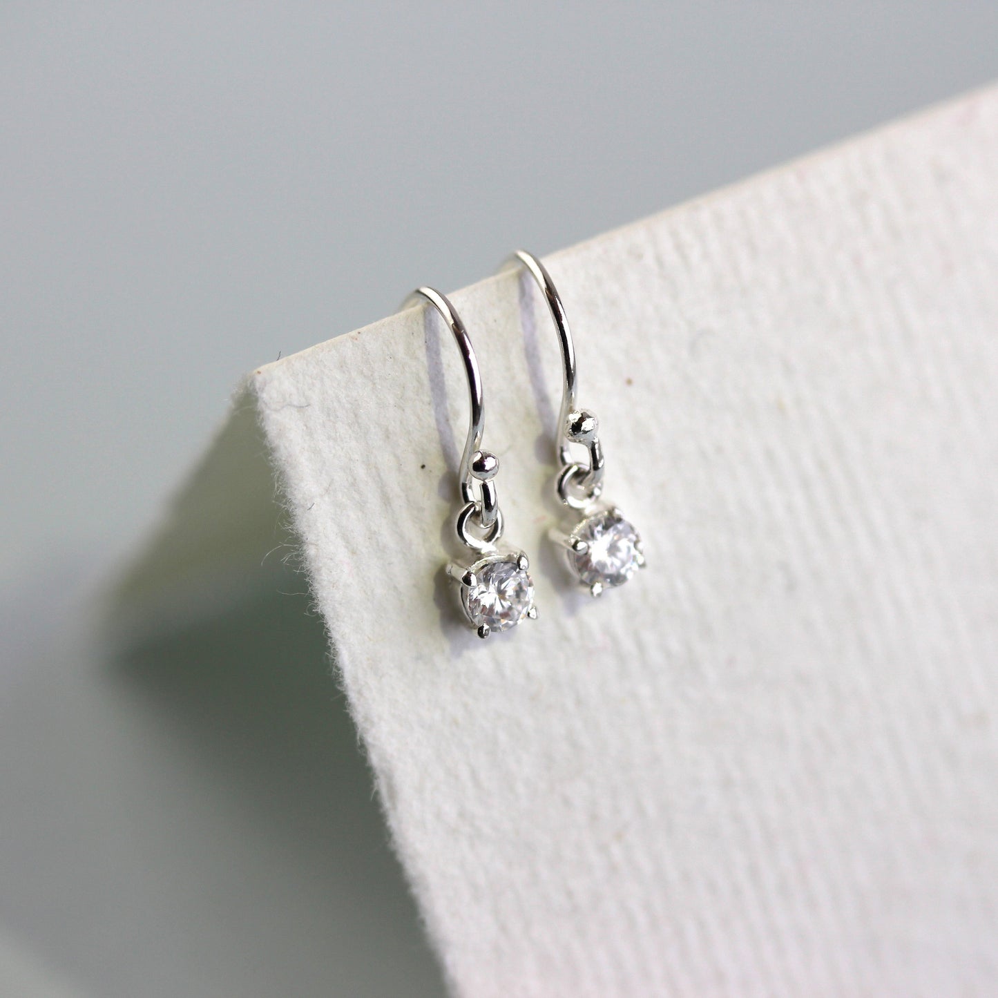 Sterling Silver Clear CZ April Birthstone Dangle Earrings