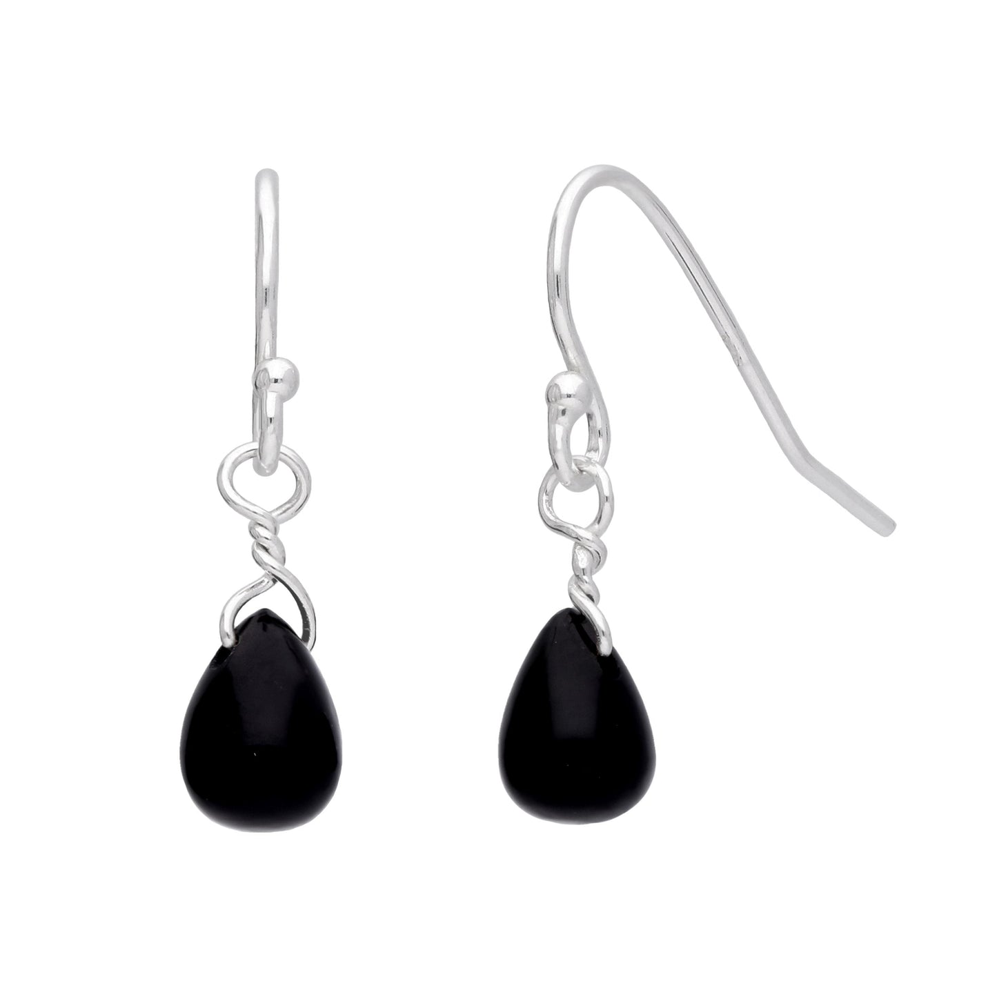 Sterling Silver Black Teardrop Crystal Bead Dangle Earrings