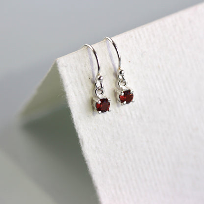 Sterling Silver Garnet CZ January Birthstone Dangle Earrings