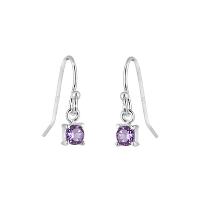 Sterling Silver Amethyst CZ February Birthstone Dangle Earrings