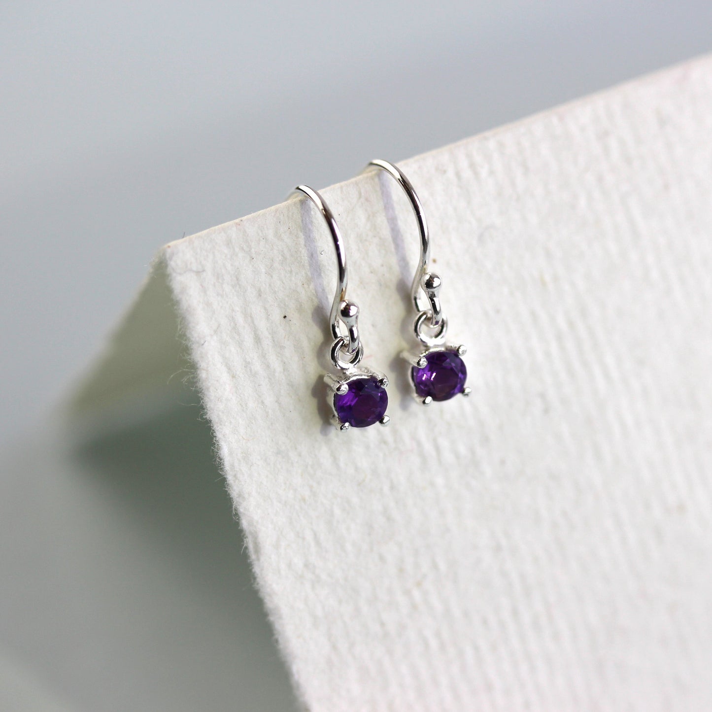 Sterling Silver Amethyst CZ February Birthstone Dangle Earrings