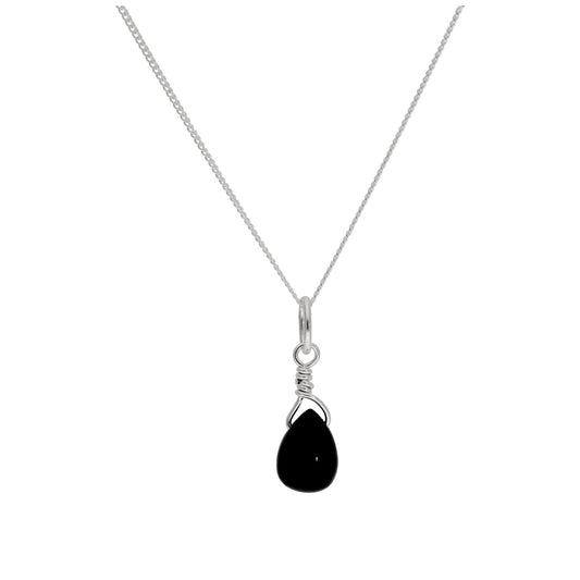 Sterling Silver Black Teardrop Crystal Bead Necklace - 14 - 32 Inches