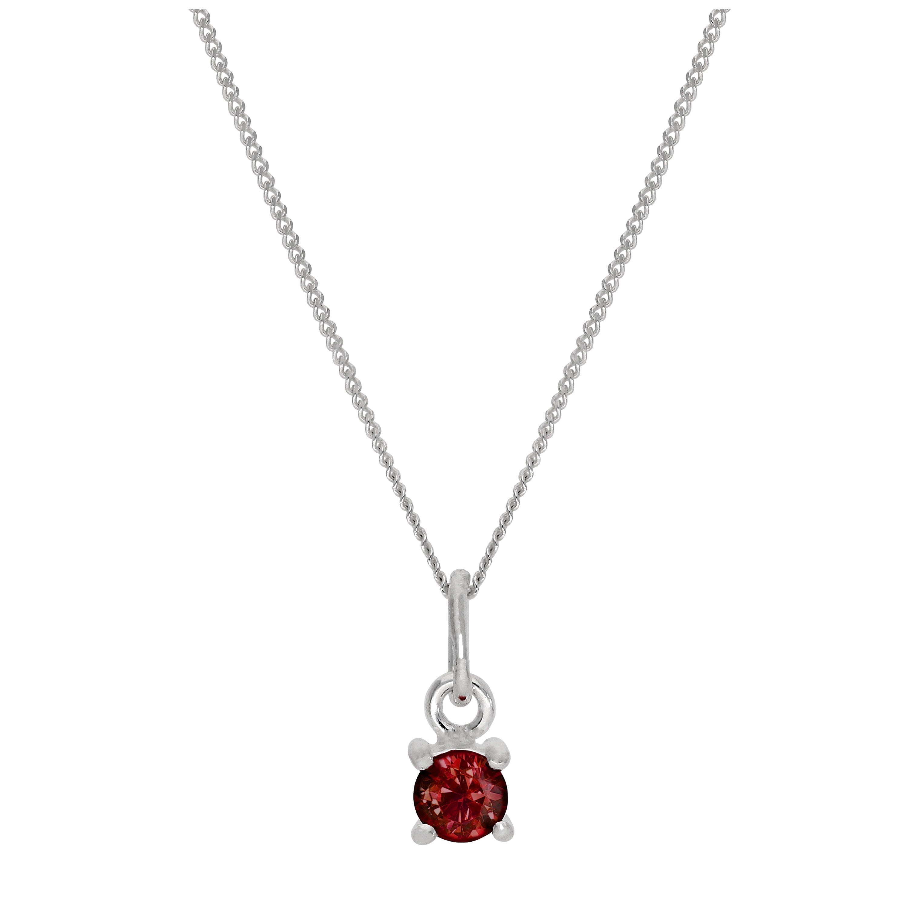 Sterlingsilber Halskette mit Granat CZ Januar Geburtsstein und Krappenfassung – 14–32 Zoll