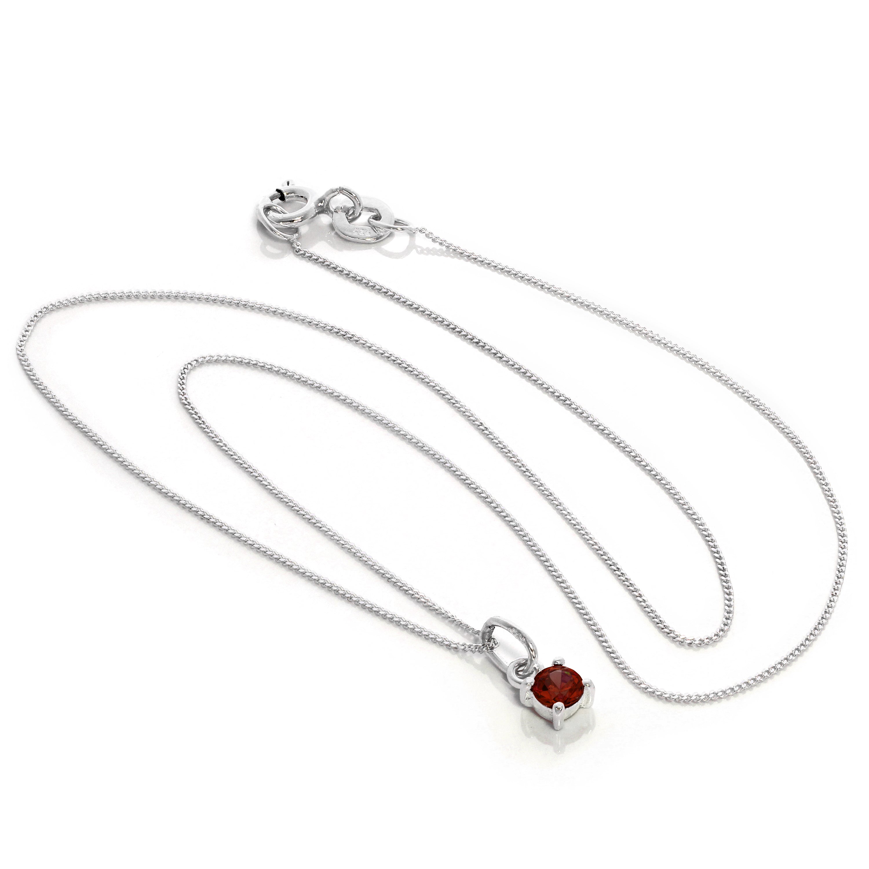 Sterlingsilber Halskette mit Granat CZ Januar Geburtsstein und Krappenfassung – 14–32 Zoll
