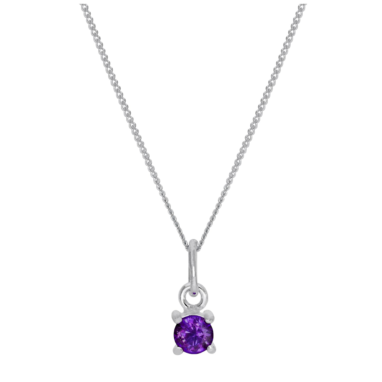 Halskette aus Sterlingsilber mit Amethyst CZ, Geburtsstein für Februar, mit Krappenfassung – 14–32 Zoll