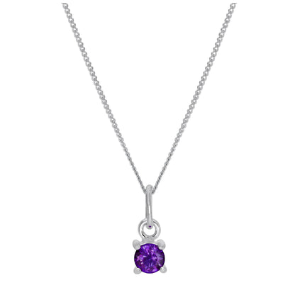 Halskette aus Sterlingsilber mit Amethyst CZ, Geburtsstein für Februar, mit Krappenfassung – 14–32 Zoll