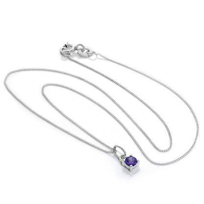 Halskette aus Sterlingsilber mit Amethyst CZ, Geburtsstein für Februar, mit Krappenfassung – 14–32 Zoll