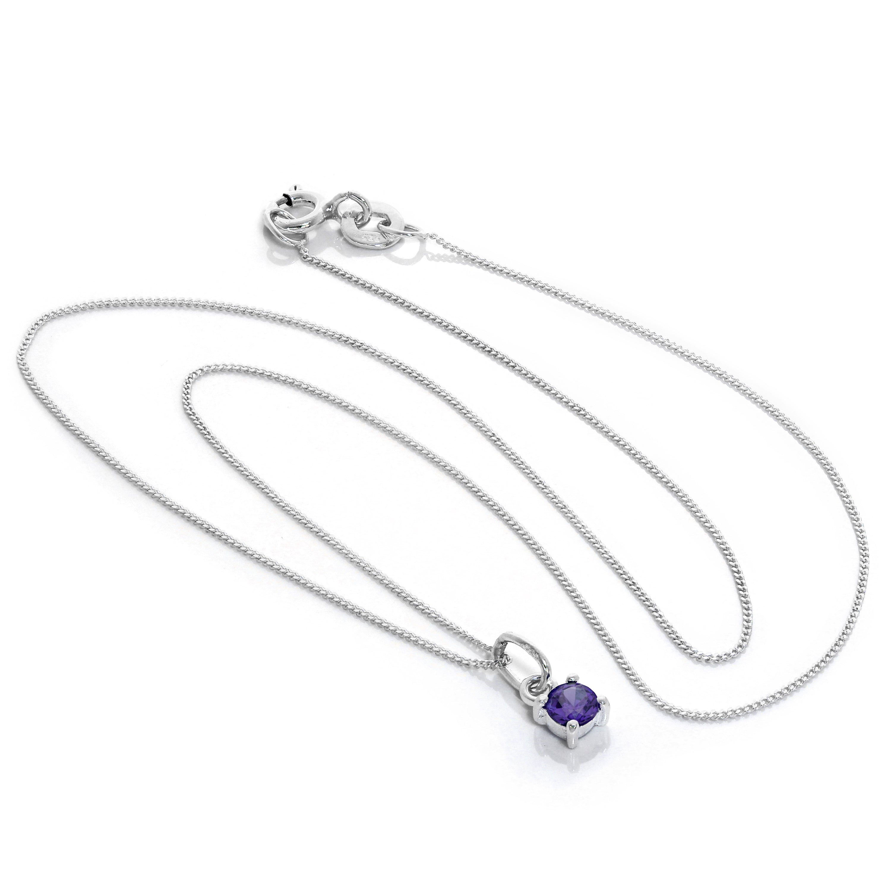 Halskette aus Sterlingsilber mit Amethyst CZ, Geburtsstein für Februar, mit Krappenfassung – 14–32 Zoll