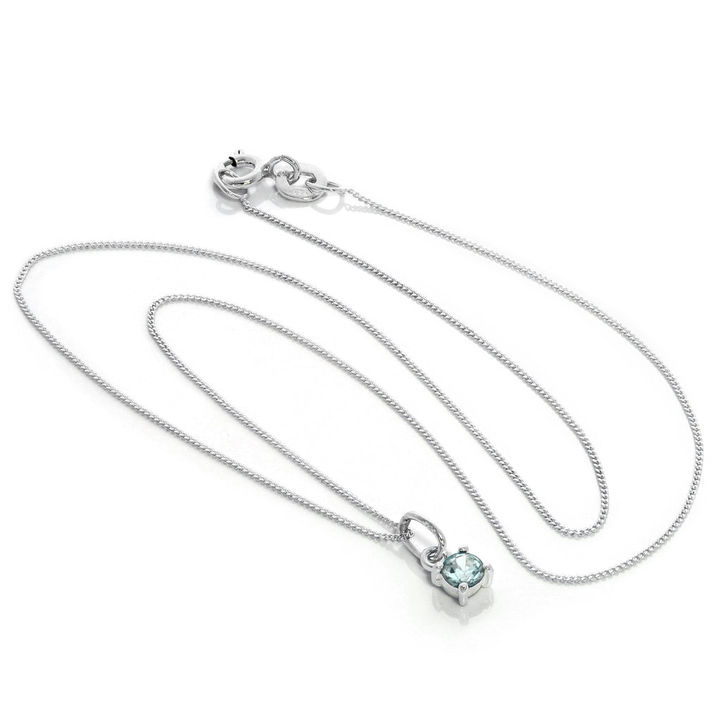 Halskette aus Sterlingsilber mit Aquamarin CZ, Geburtsstein für März, mit Krappenfassung – 14–32 Zoll