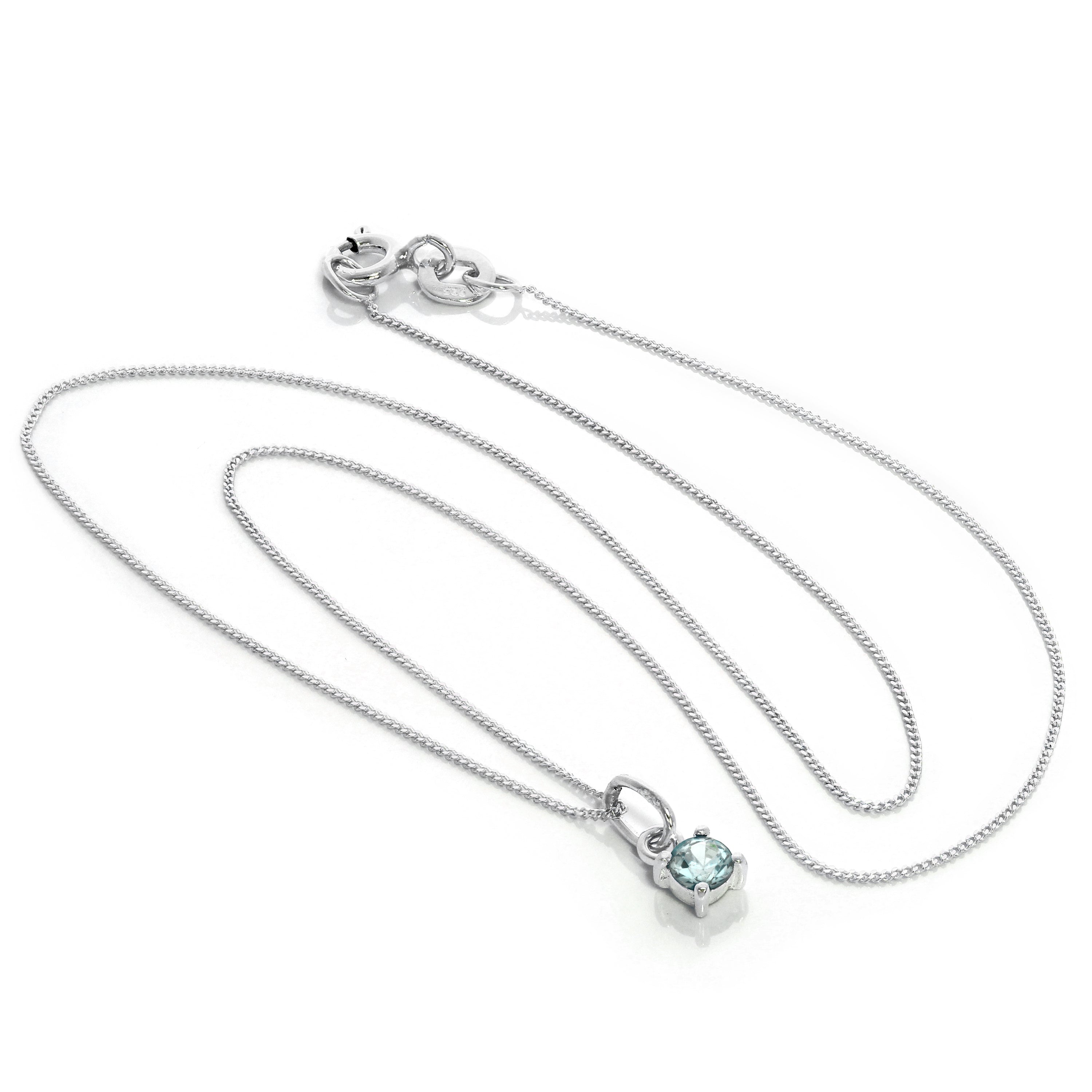 Halskette aus Sterlingsilber mit Aquamarin CZ, Geburtsstein für März, mit Krappenfassung – 14–32 Zoll