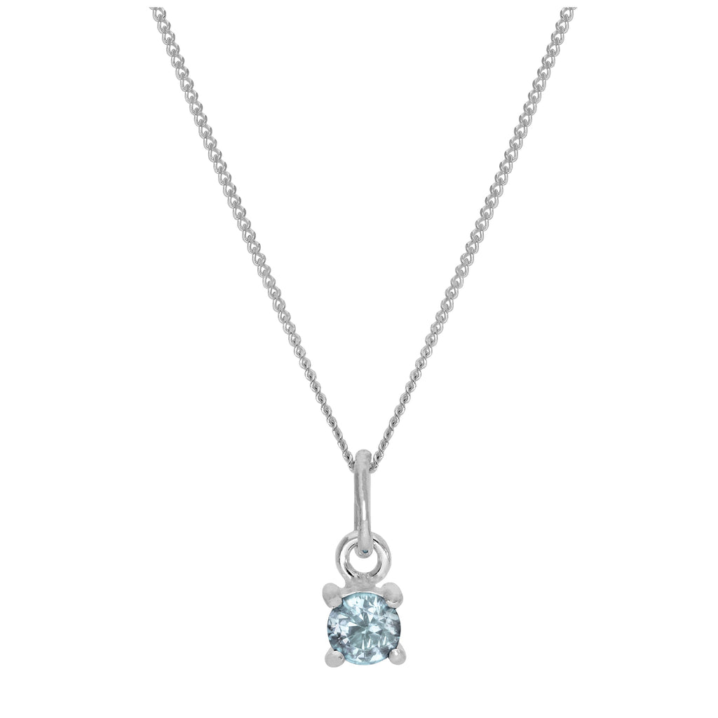 Halskette aus Sterlingsilber mit Aquamarin CZ, Geburtsstein für März, mit Krappenfassung – 14–32 Zoll
