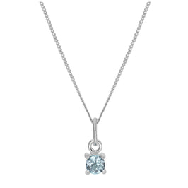 Halskette aus Sterlingsilber mit Aquamarin CZ, Geburtsstein für März, mit Krappenfassung – 14–32 Zoll