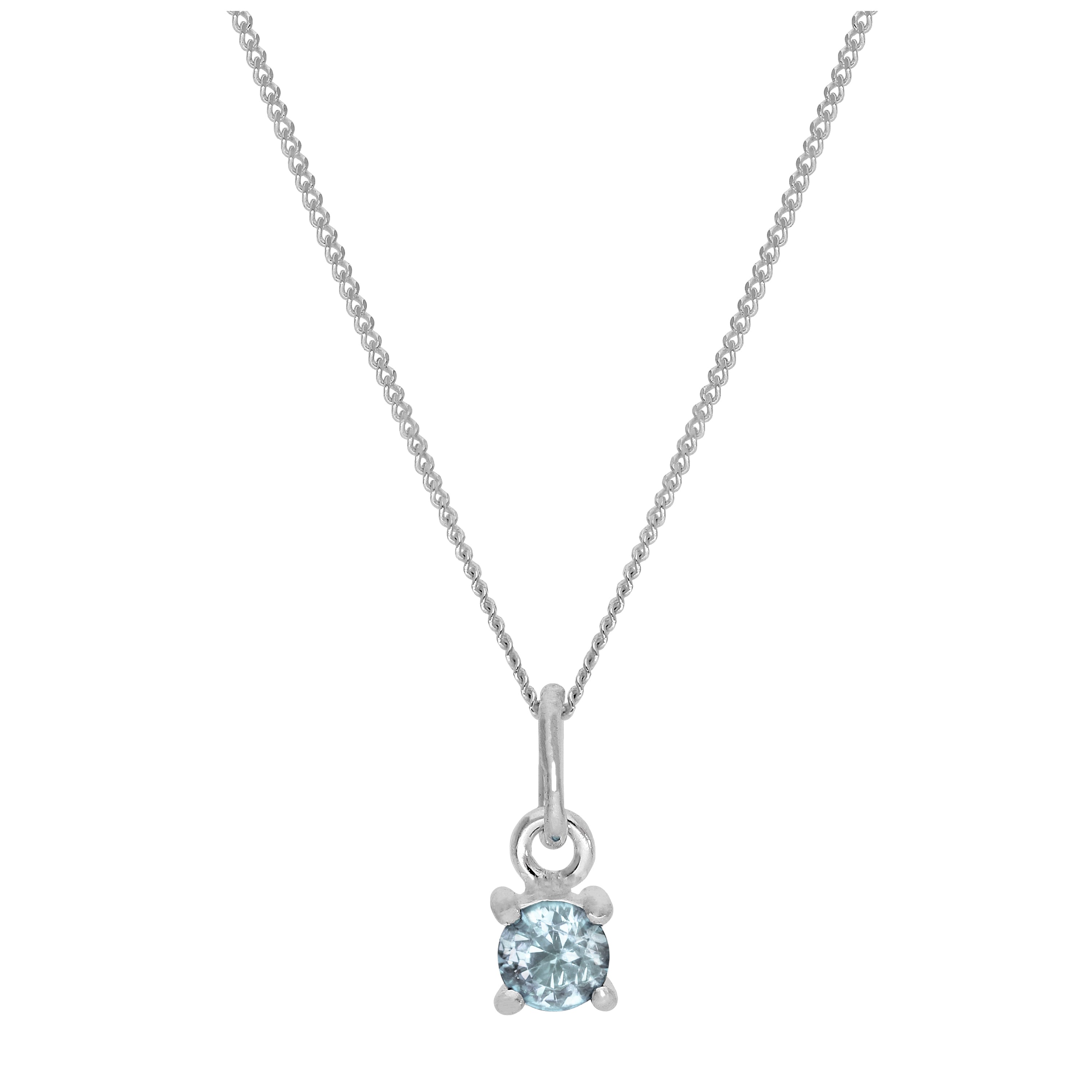 Halskette aus Sterlingsilber mit Aquamarin CZ, Geburtsstein für März, mit Krappenfassung – 14–32 Zoll