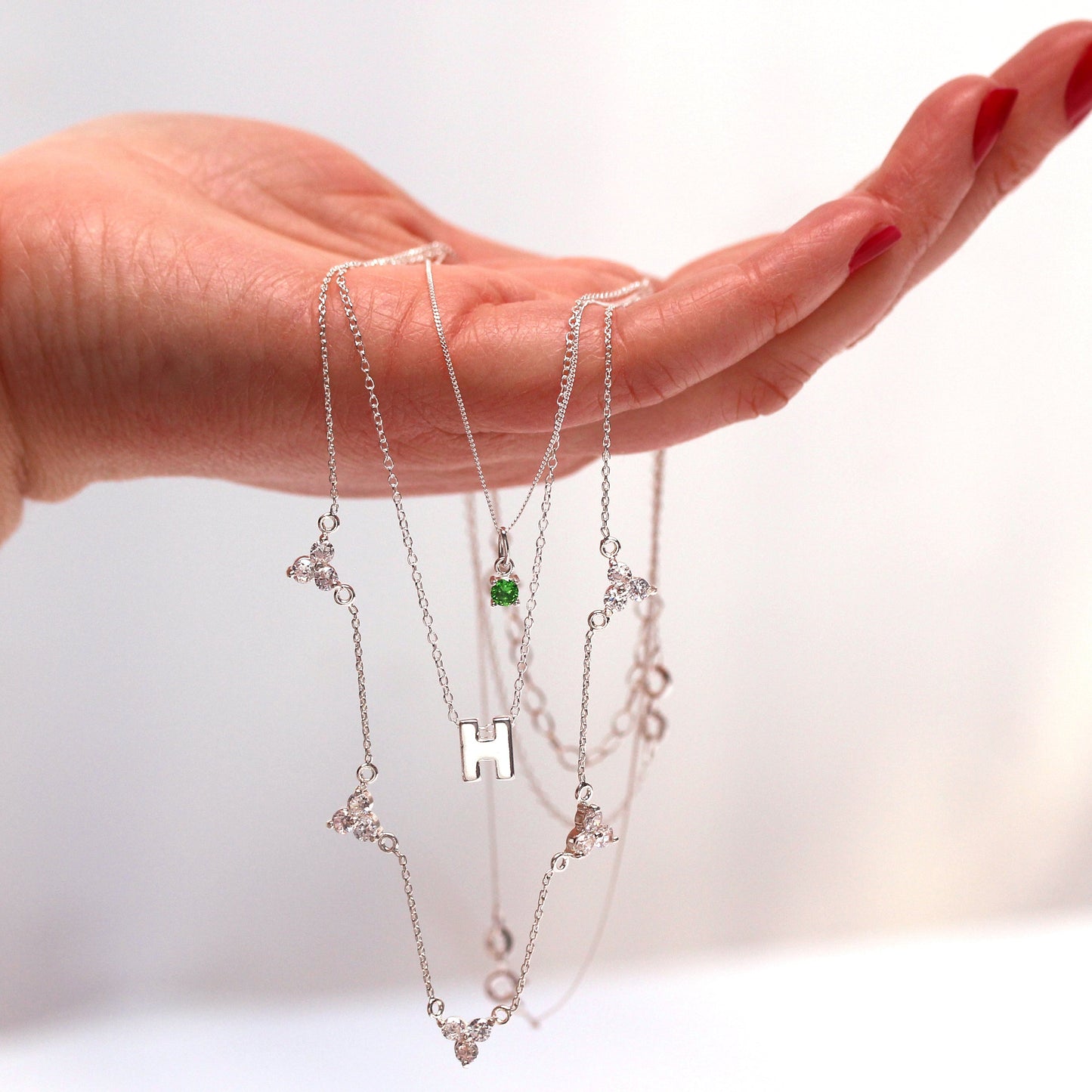 Sterlingsilber Mehr Trio CZ Traube Verstellbar Halskette