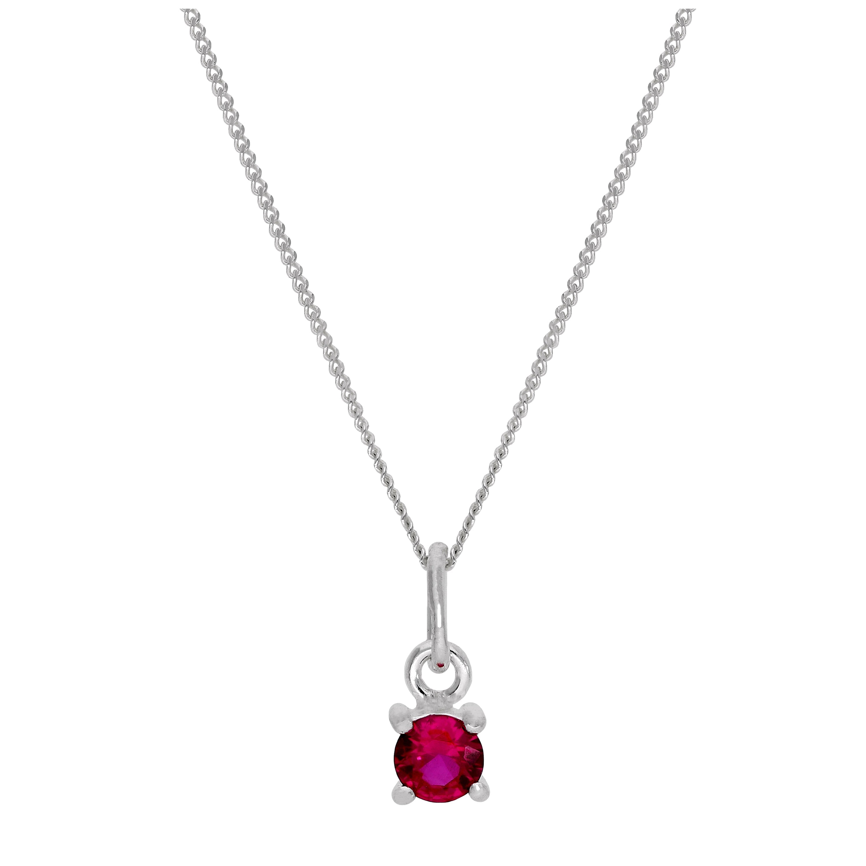 Sterlingsilber Rubin CZ Juli Geburtsstein Krallenhalskette – 14 - 32 Zoll