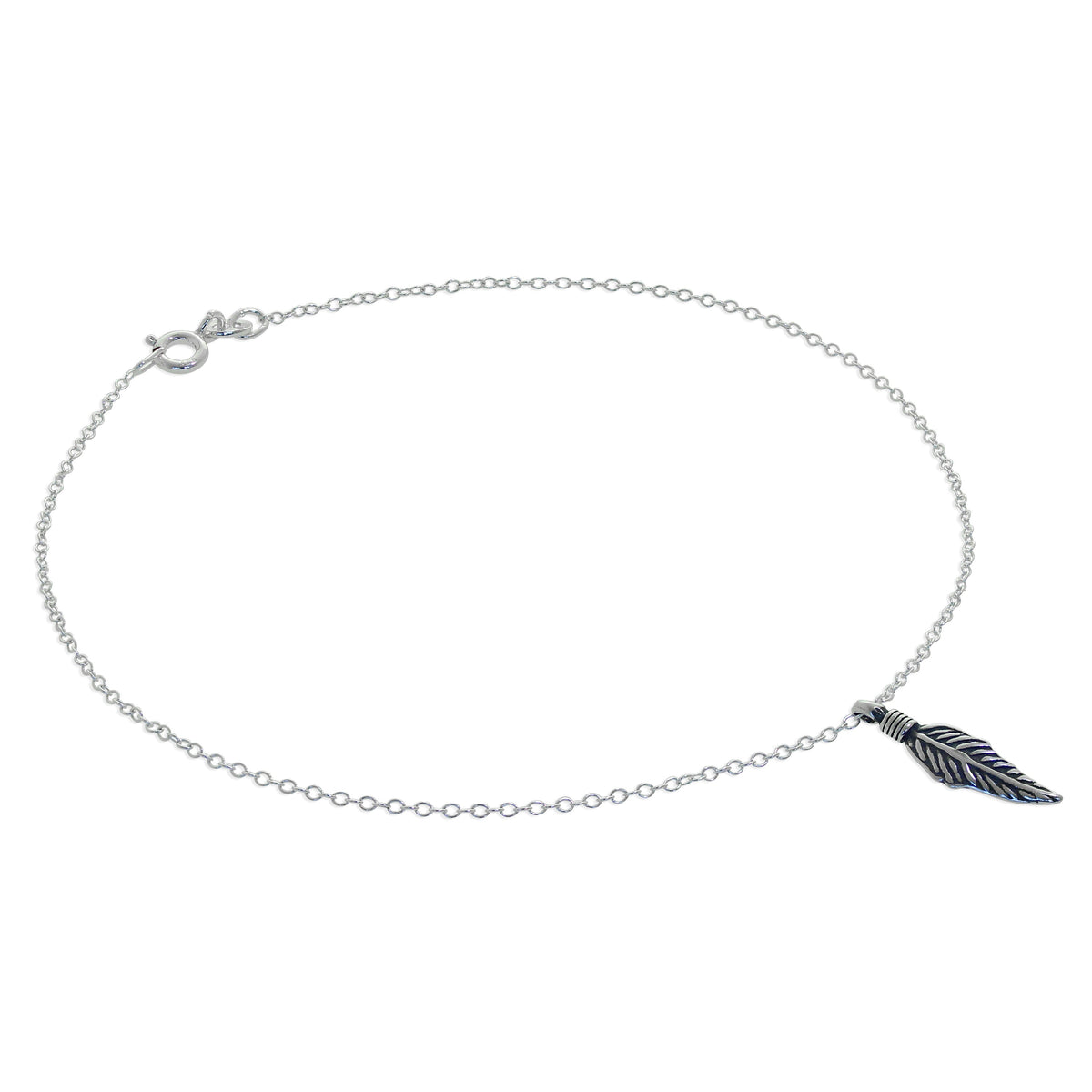 Sterlingsilber Feder Anhänger Belcher Fußkette 25,5 cm