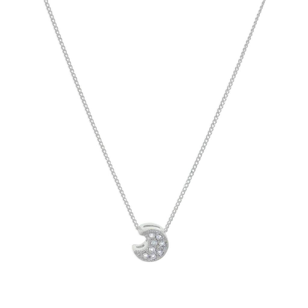 Halskette aus Sterlingsilber mit schwebendem Mond und klarem Zirkonia 16–32 Zoll