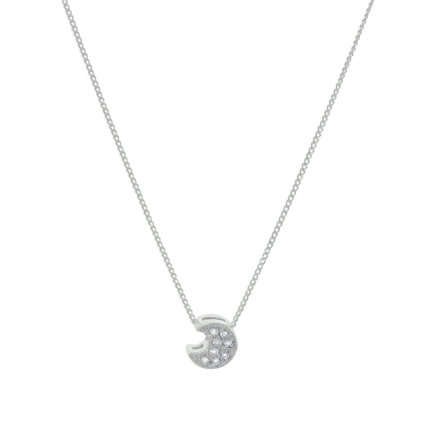 Halskette aus Sterlingsilber mit schwebendem Mond und klarem Zirkonia 16–32 Zoll