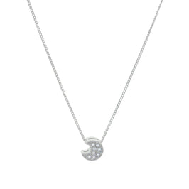 Halskette aus Sterlingsilber mit schwebendem Mond und klarem Zirkonia 16–32 Zoll