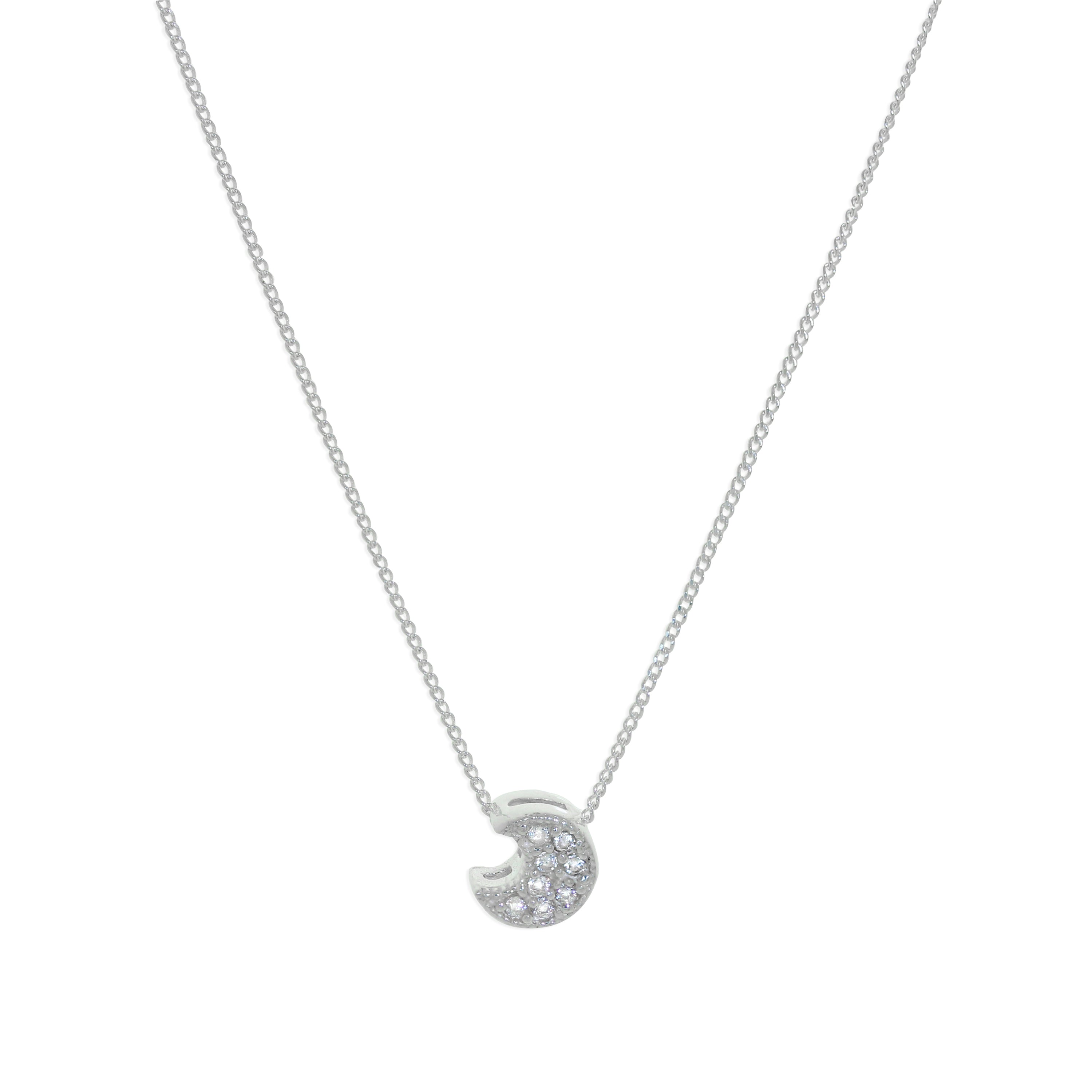 Halskette aus Sterlingsilber mit schwebendem Mond und klarem Zirkonia 16–32 Zoll