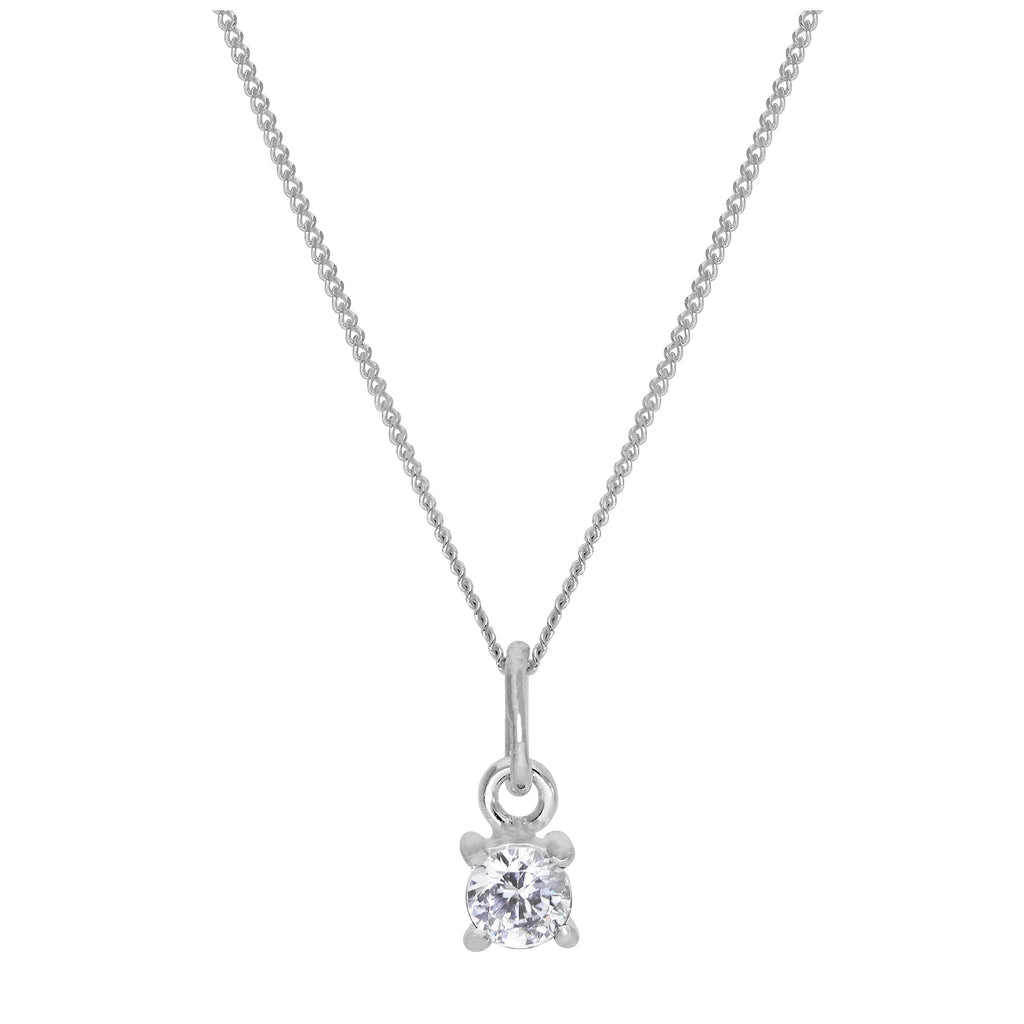 Sterlingsilber klarer CZ April Geburtsstein Halskette – 14–32 Zoll