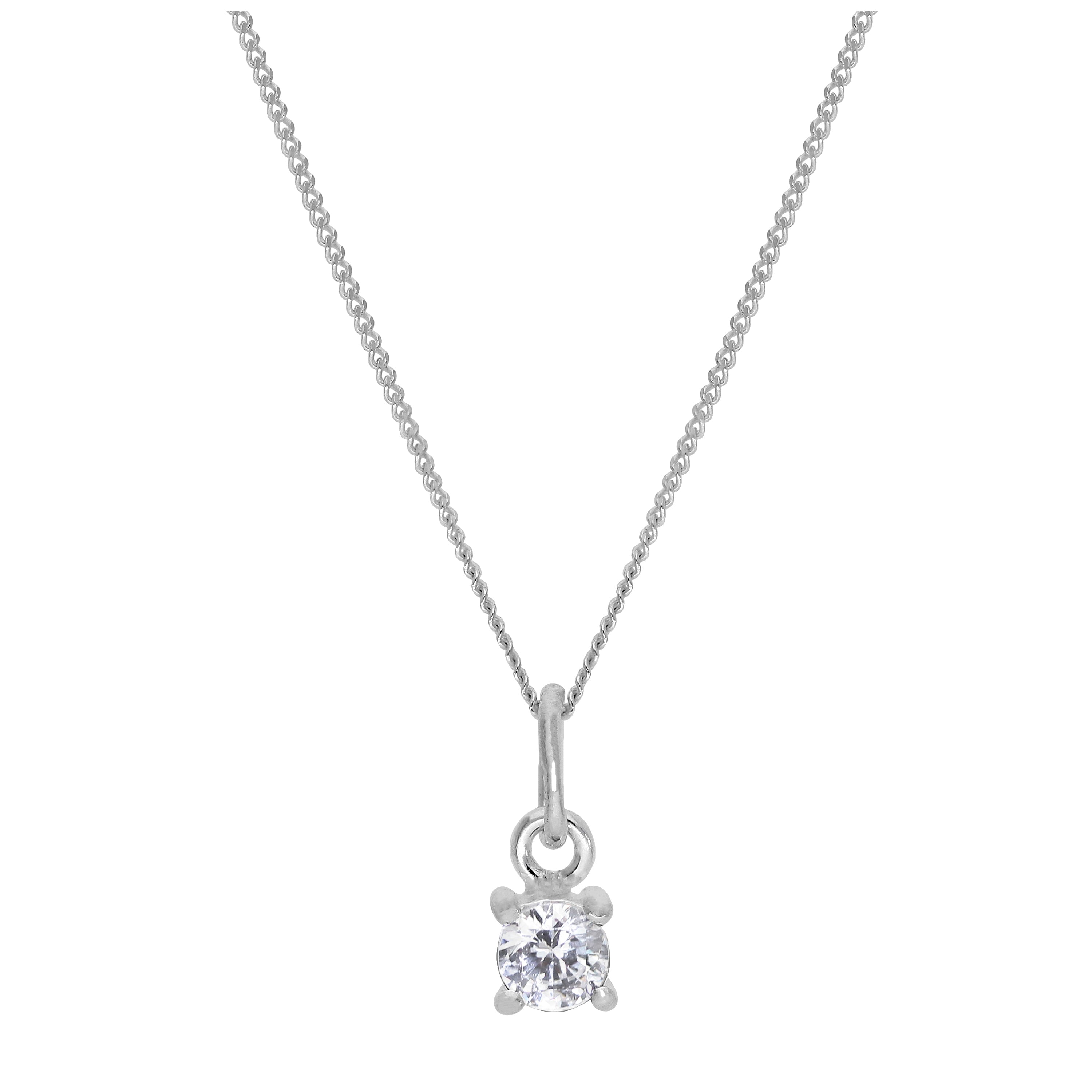 Sterlingsilber klarer CZ April Geburtsstein Halskette – 14–32 Zoll