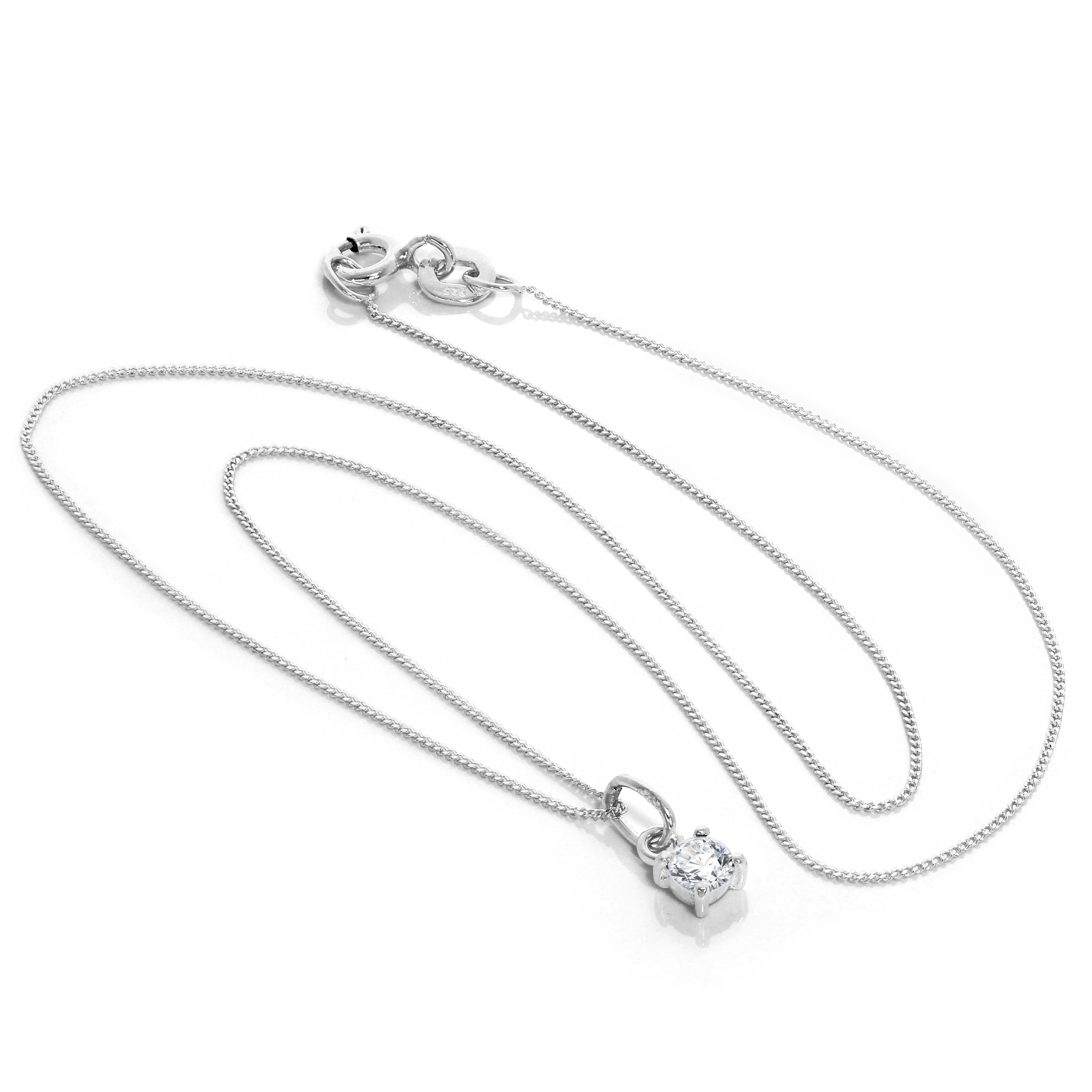 Sterlingsilber klarer CZ April Geburtsstein Halskette – 14–32 Zoll